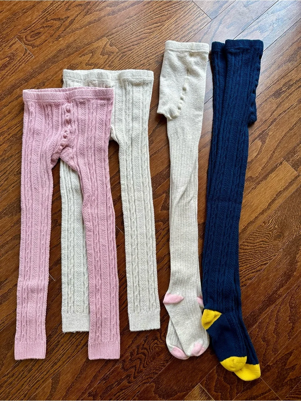 Mini Boden Cable Knit Tights in Pink, Cream & Navy - Footless and Footed
